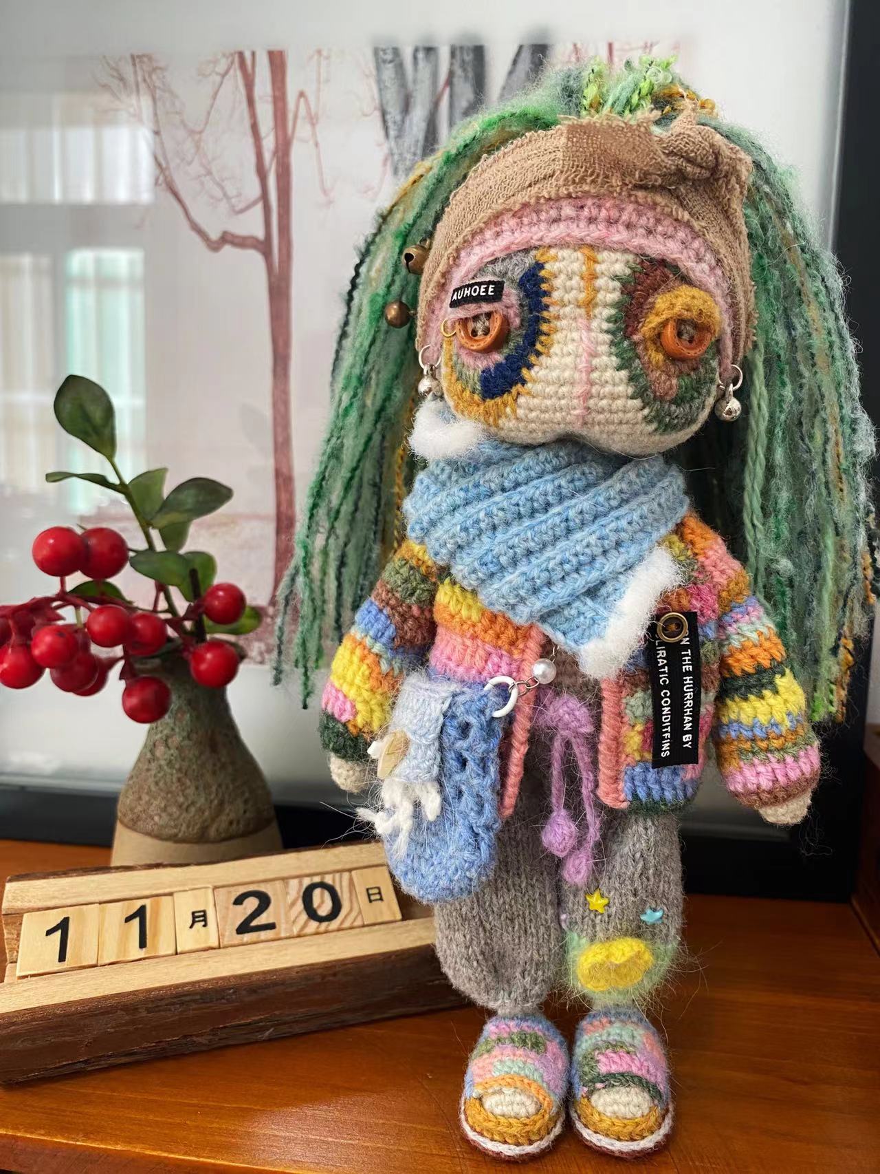 Handcrafted Knitted Doll with Detachable and Interchangeable Clothing